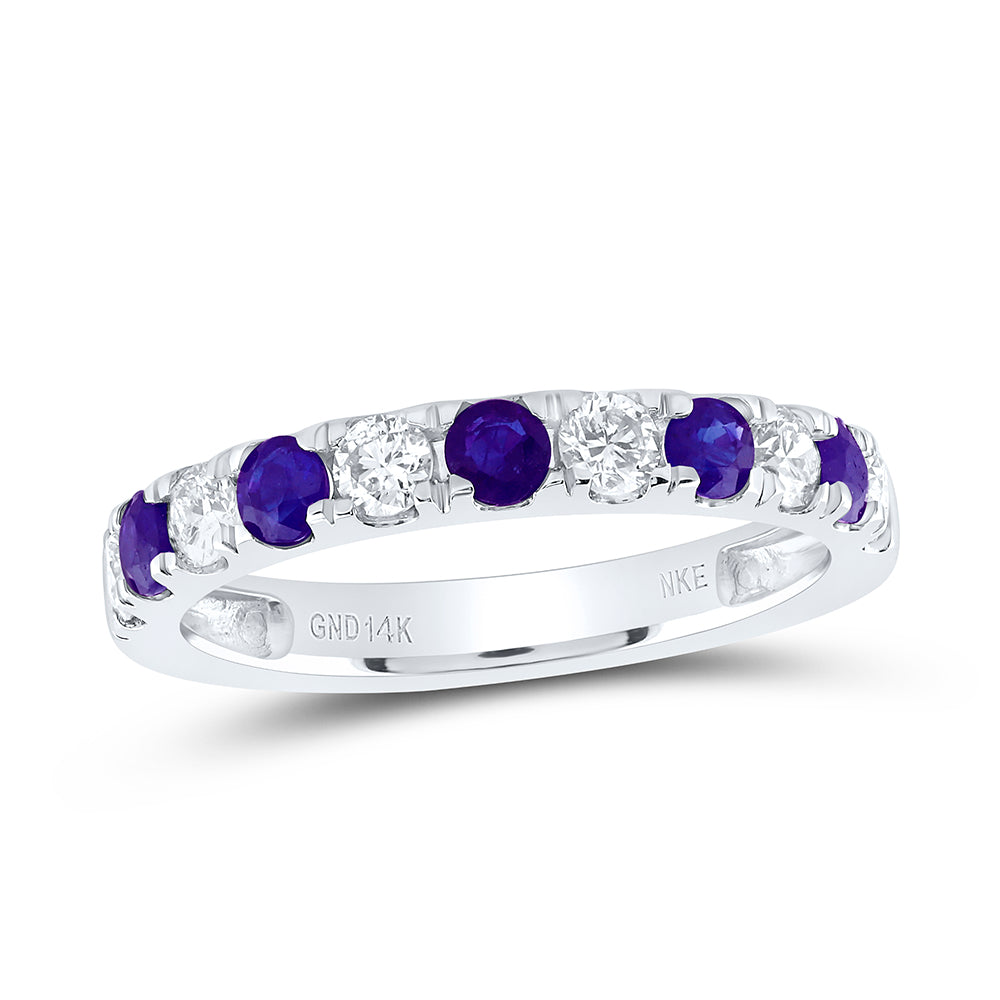 14kt White Gold 1/2 Cttw Natural Diamond and 1/2 Cttw Round-tanzanite Wedding Engagement Anniversary Band, Women Size: 5-9