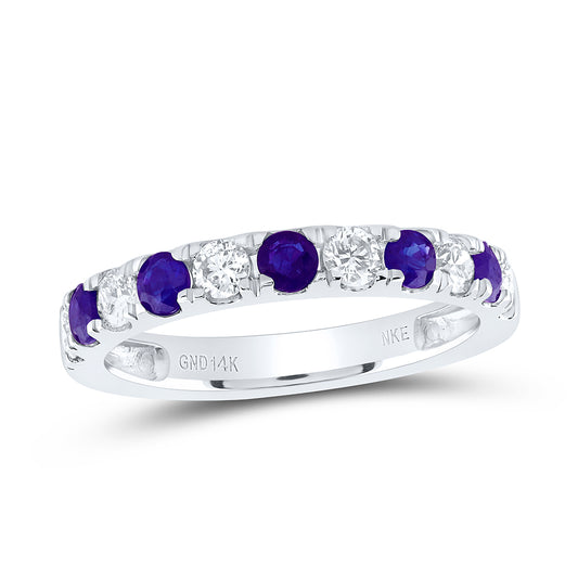 14kt White Gold 1/2 Cttw Natural Diamond and 1/2 Cttw Round-tanzanite Wedding Engagement Anniversary Band, Women Size: 5-9