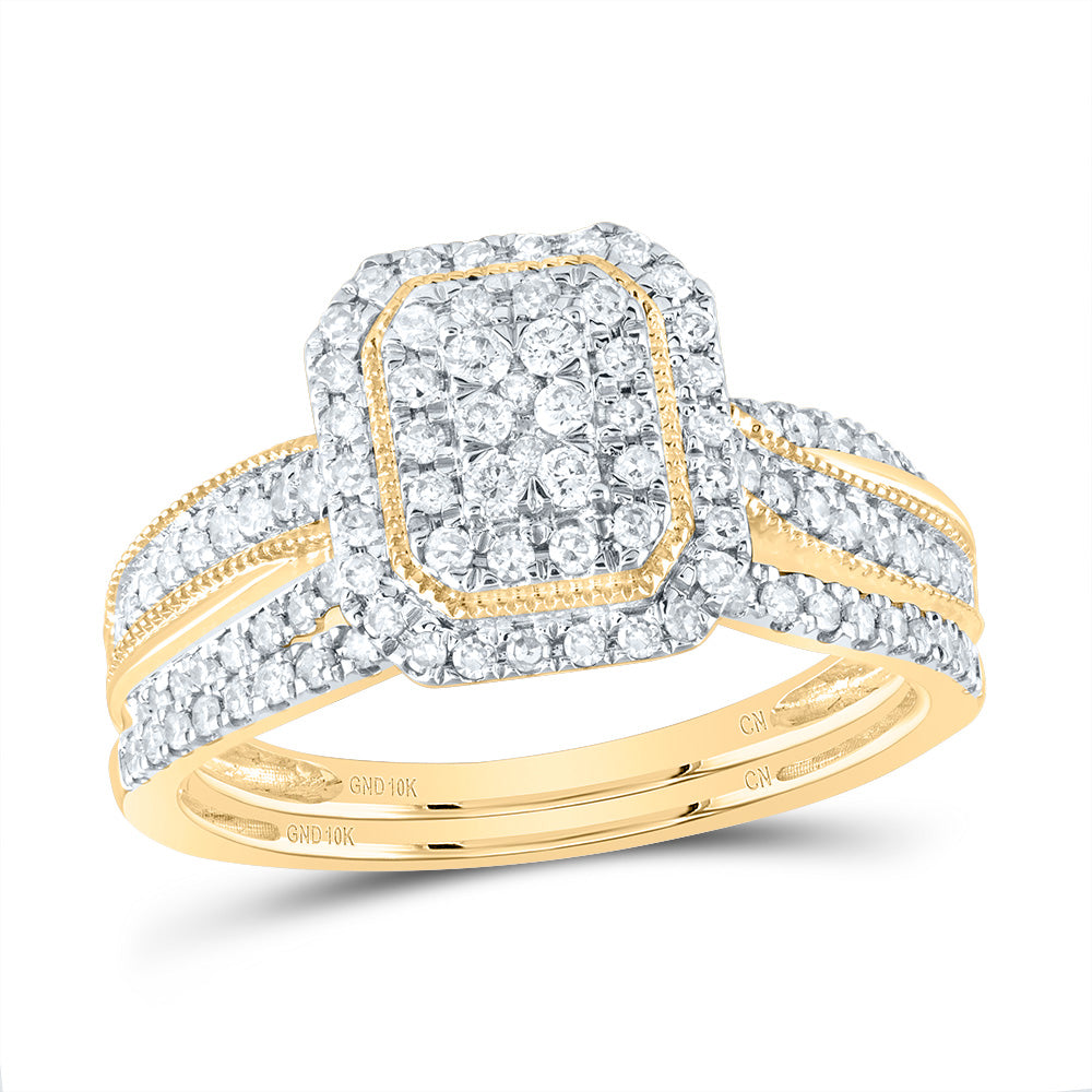 10kt Yellow Gold 1/2 Cttw Natural Diamond Emerald Single Halo Wedding Engagement Anniversary Bridal Set, Women Size: 5-9