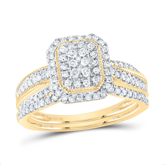 10kt Yellow Gold 1/2 Cttw Natural Diamond Emerald Single Halo Wedding Engagement Anniversary Bridal Set, Women Size: 5-9