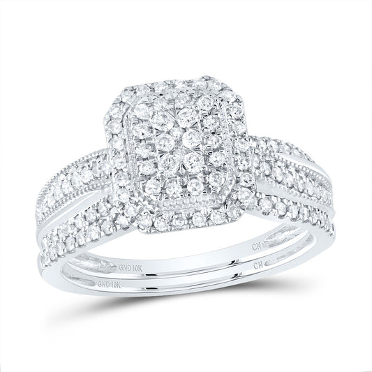 10kt White Gold 1/2 Cttw Natural Diamond Emerald Single Halo Wedding Engagement Anniversary Bridal Set, Women Size: 5-9