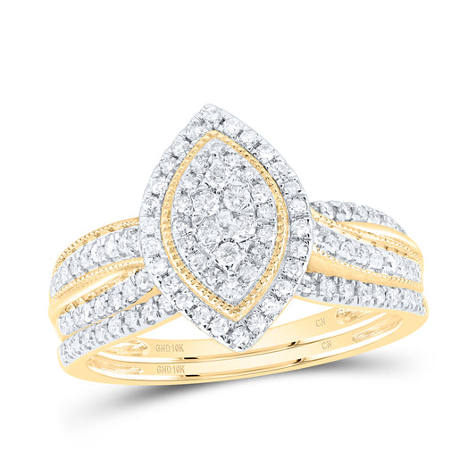 10kt Yellow Gold 1/2 Cttw Natural Diamond Marquise Single Halo Wedding Engagement Anniversary Bridal Set, Women Size: 5-9