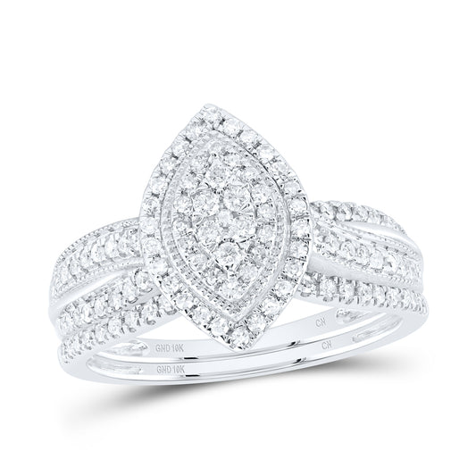 10kt White Gold 1/2 Cttw Natural Diamond Marquise Single Halo Wedding Engagement Anniversary Bridal Set, Women Size: 5-9