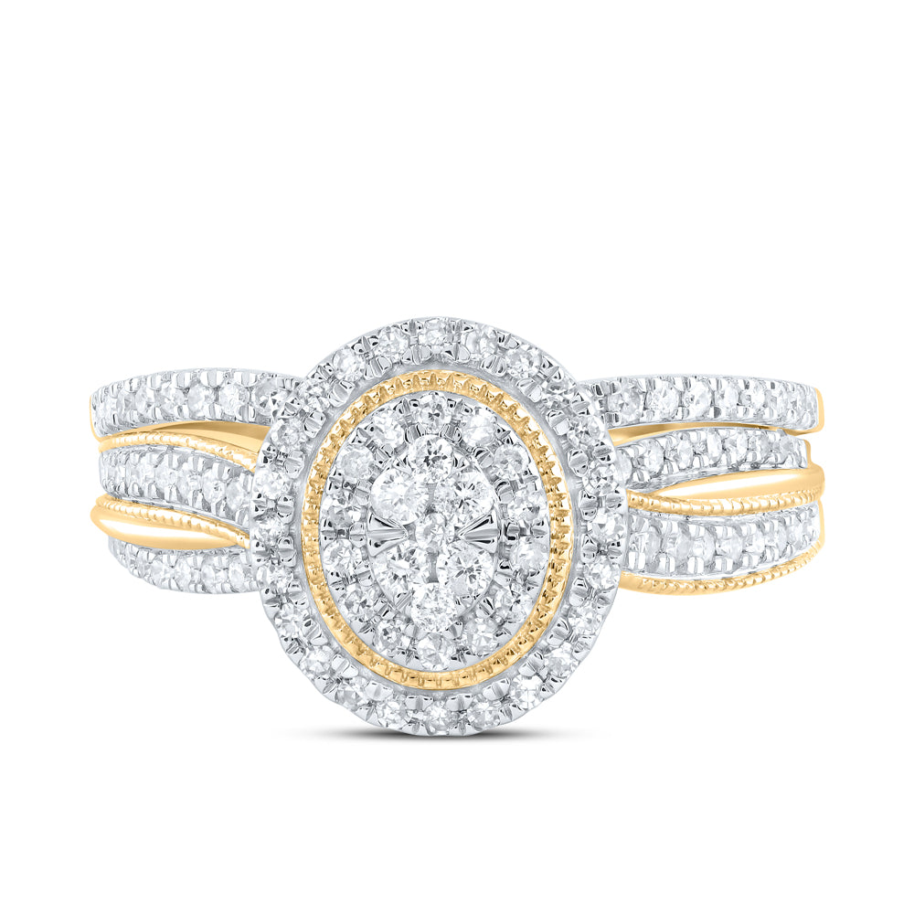 10kt Yellow Gold 1/2 Cttw Natural Diamond Oval Single Halo Wedding Engagement Anniversary Bridal Set, Women Size: 5-9