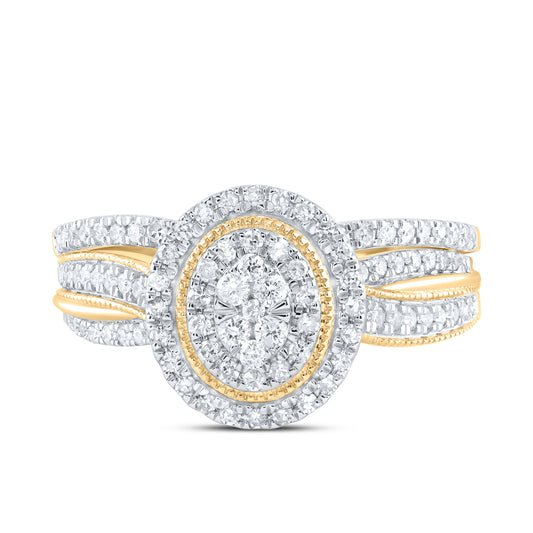 10kt Yellow Gold 1/2 Cttw Natural Diamond Oval Single Halo Wedding Engagement Anniversary Bridal Set, Women Size: 5-9