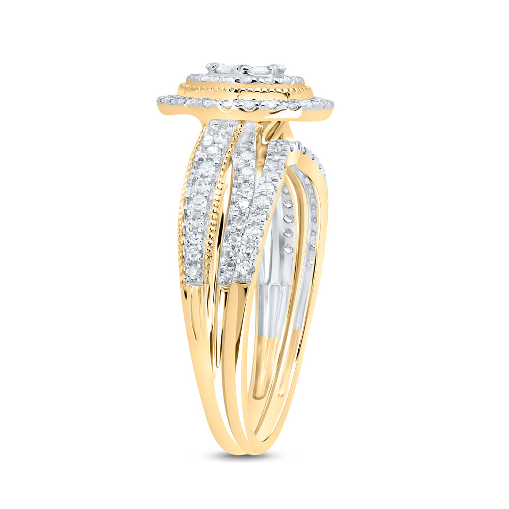 10kt Yellow Gold 1/2 Cttw Natural Diamond Oval Single Halo Wedding Engagement Anniversary Bridal Set, Women Size: 5-9