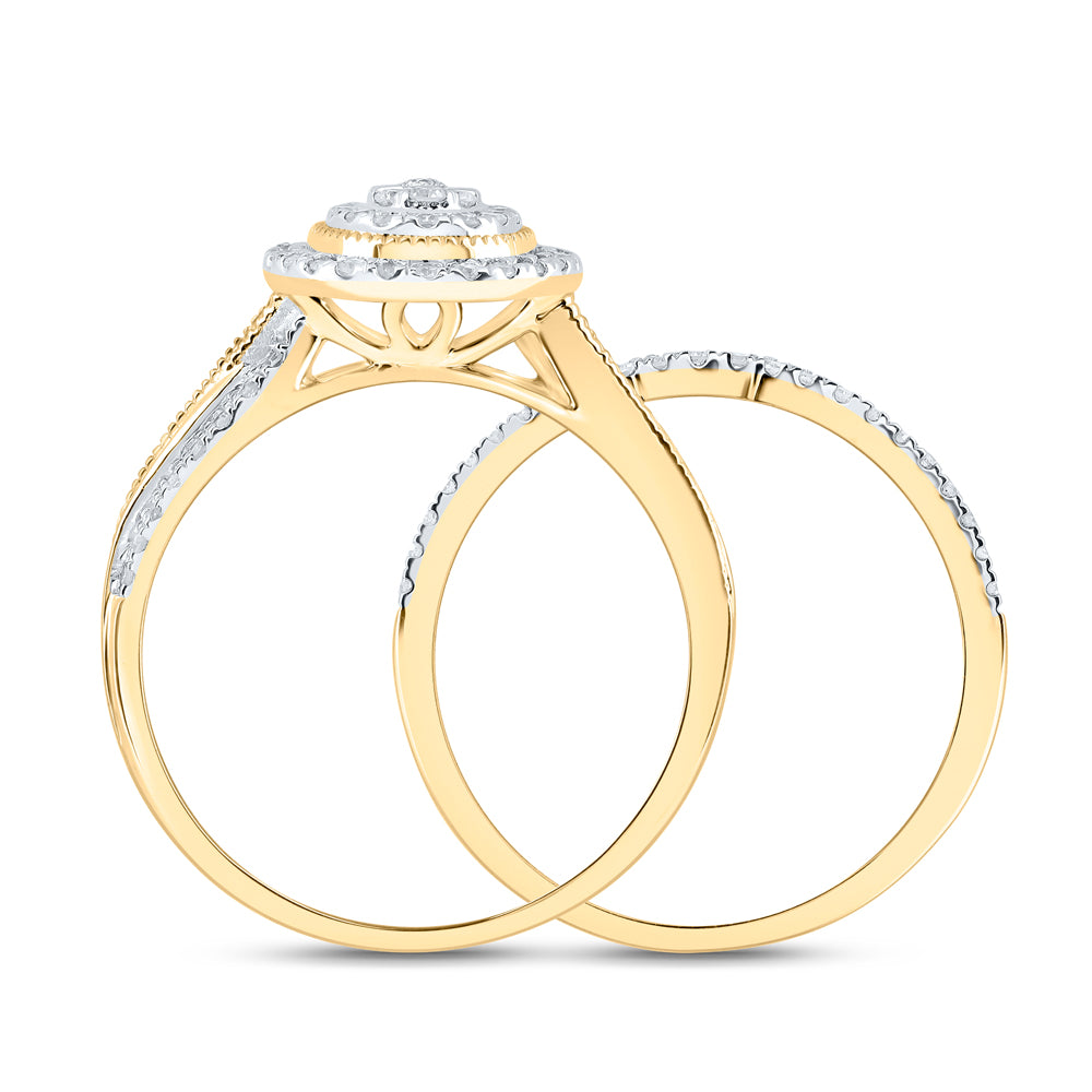 10kt Yellow Gold 1/2 Cttw Natural Diamond Oval Single Halo Wedding Engagement Anniversary Bridal Set, Women Size: 5-9