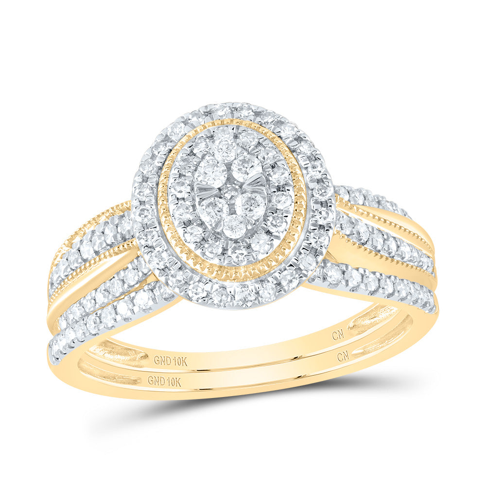 10kt Yellow Gold 1/2 Cttw Natural Diamond Oval Single Halo Wedding Engagement Anniversary Bridal Set, Women Size: 5-9