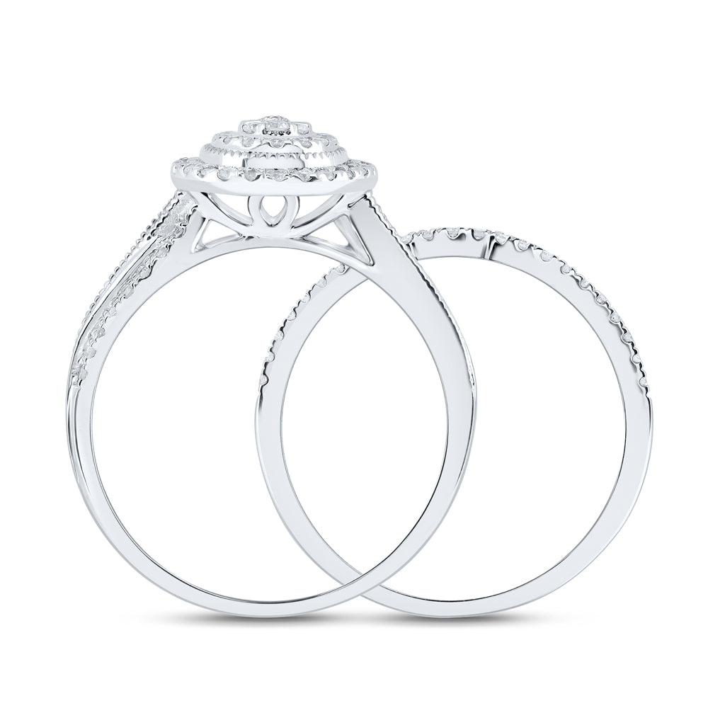 10kt White Gold 1/2 Cttw Natural Diamond Oval Single Halo Wedding Engagement Anniversary Bridal Set, Women Size: 5-9