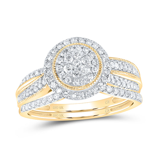 10kt Yellow Gold 1/2 Cttw Natural Diamond Round Double Halo Wedding Engagement Anniversary Bridal Set, Women Size: 5-9