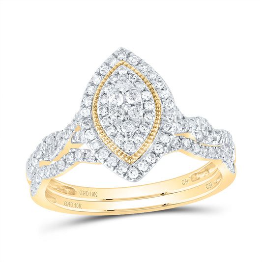 10kt Yellow Gold 1/2 Cttw Natural Diamond Marquise Double Halo Wedding Engagement Anniversary Bridal Set, Women Size: 5-9