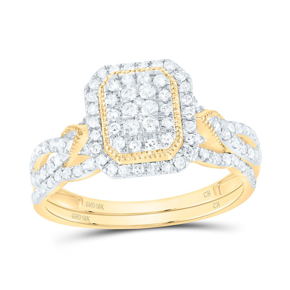 10kt Yellow Gold 1/2 Cttw Natural Diamond Emerald Double Halo Wedding Engagement Anniversary Bridal Set, Women Size: 5-9