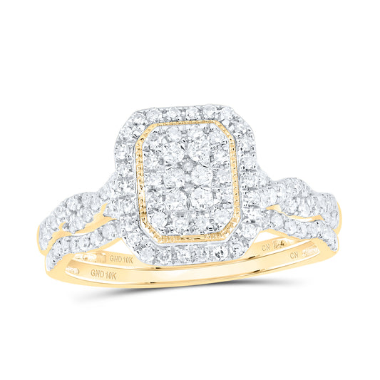 10kt Yellow Gold 1/2 Cttw Natural Diamond Emerald Double Halo Wedding Engagement Anniversary Bridal Set, Women Size: 5-9