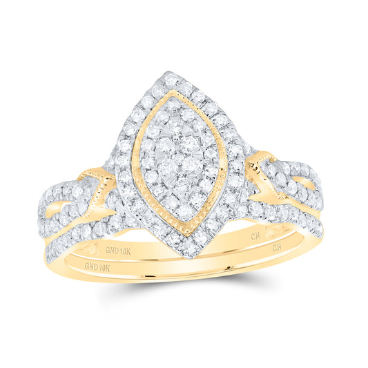 10kt Yellow Gold 1/2 Cttw Natural Diamond Marquise Double Halo Wedding Engagement Anniversary Bridal Set, Women Size: 5-9