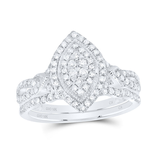 10kt White Gold 1/2 Cttw Natural Diamond Marquise Double Halo Wedding Engagement Anniversary Bridal Set, Women Size: 5-9
