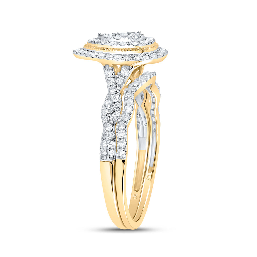 10kt Yellow Gold 1/2 Cttw Natural Diamond Pear Double Halo Wedding Engagement Anniversary Bridal Set, Women Size: 5-9