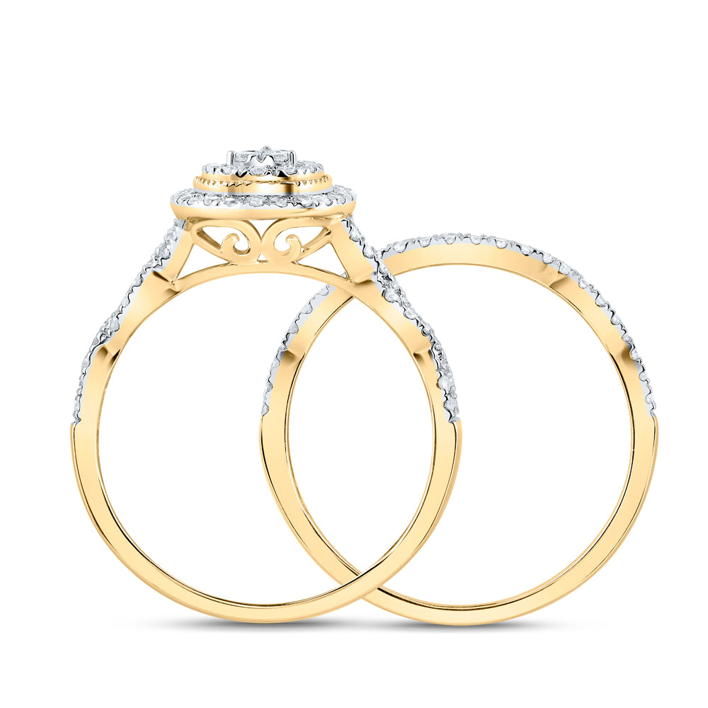 10kt Yellow Gold 1/2 Cttw Natural Diamond Pear Double Halo Wedding Engagement Anniversary Bridal Set, Women Size: 5-9