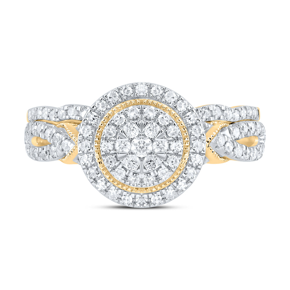 10kt Yellow Gold 1/2 Cttw Natural Diamond Round Double Halo Wedding Engagement Anniversary Bridal Set, Women Size: 5-9