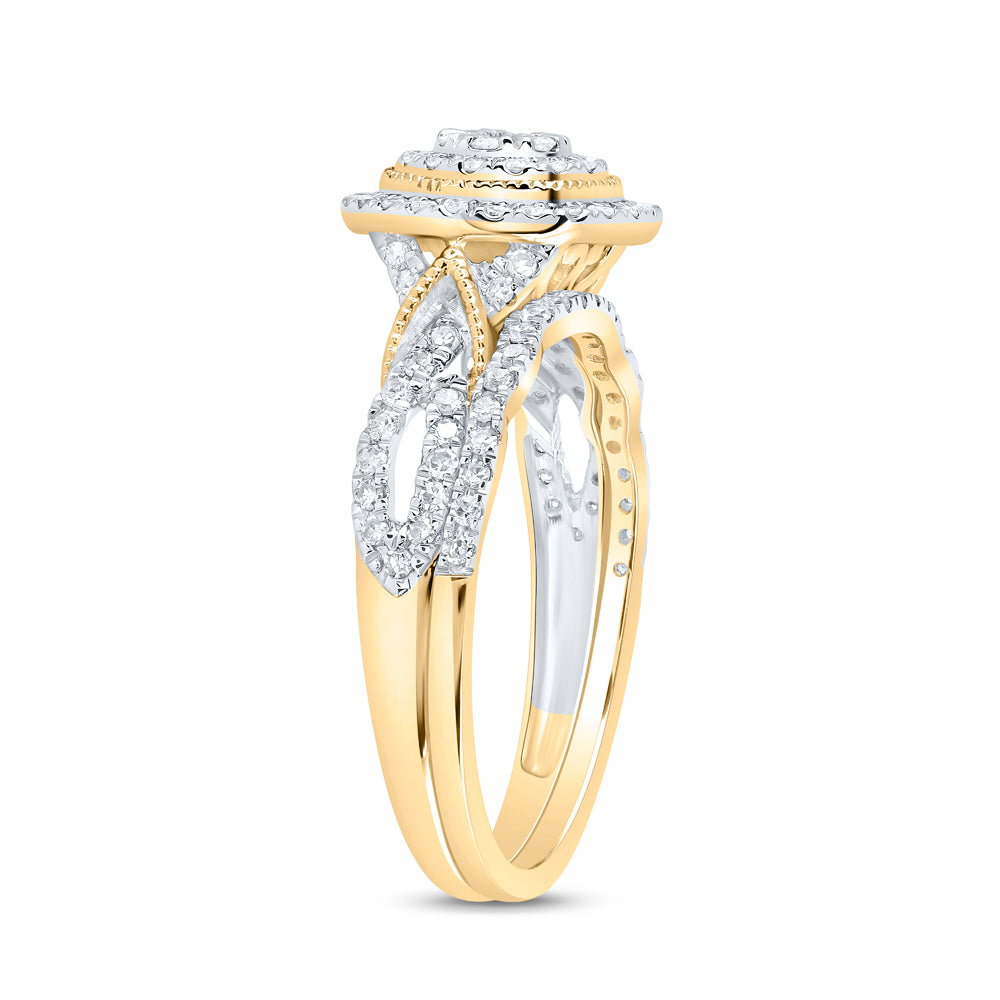 10kt Yellow Gold 1/2 Cttw Natural Diamond Round Double Halo Wedding Engagement Anniversary Bridal Set, Women Size: 5-9