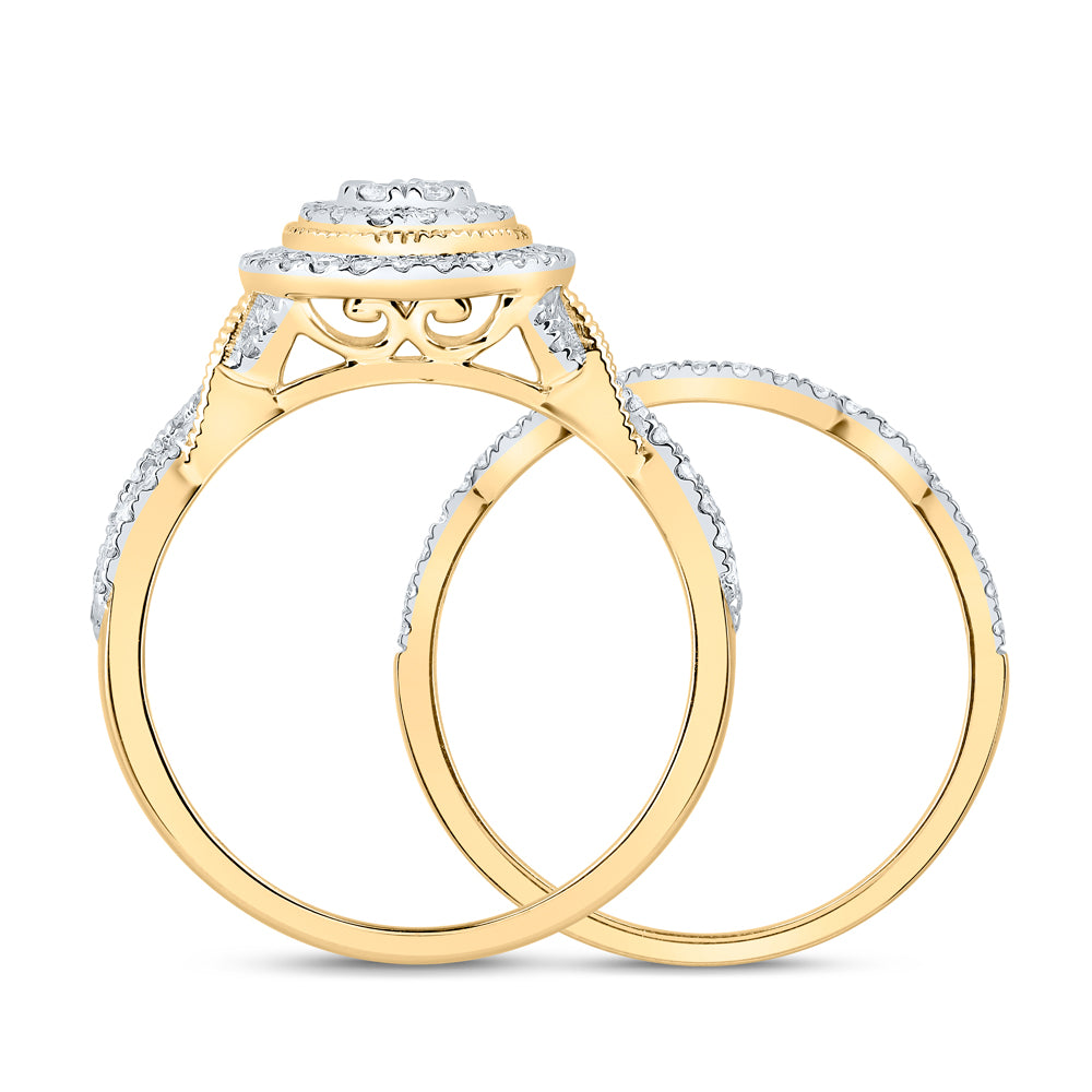 10kt Yellow Gold 1/2 Cttw Natural Diamond Round Double Halo Wedding Engagement Anniversary Bridal Set, Women Size: 5-9