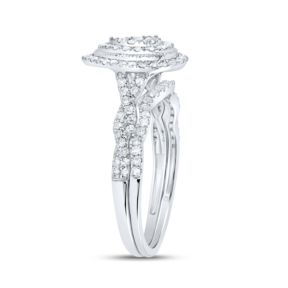 10kt White Gold 1/2 Cttw Natural Diamond Pear Double Halo Wedding Engagement Anniversary Bridal Set, Women Size: 5-9