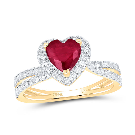 14kt Yellow Gold 1/2 Cttw Natural Diamond 6.5x6.5mm Heart Ruby Natural Wedding Engagement Anniversary Gem Ring, Women Size: 5-9