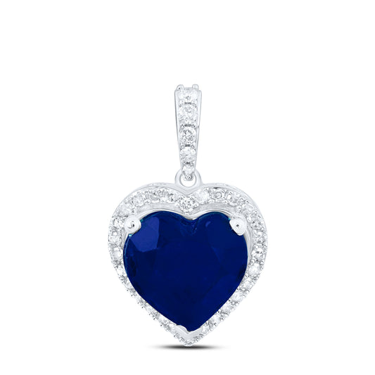 10kt White Gold 1/3 Cttw Natural Diamond 10x10 Mm Heart Blue Sapphire Synthetic Pendant