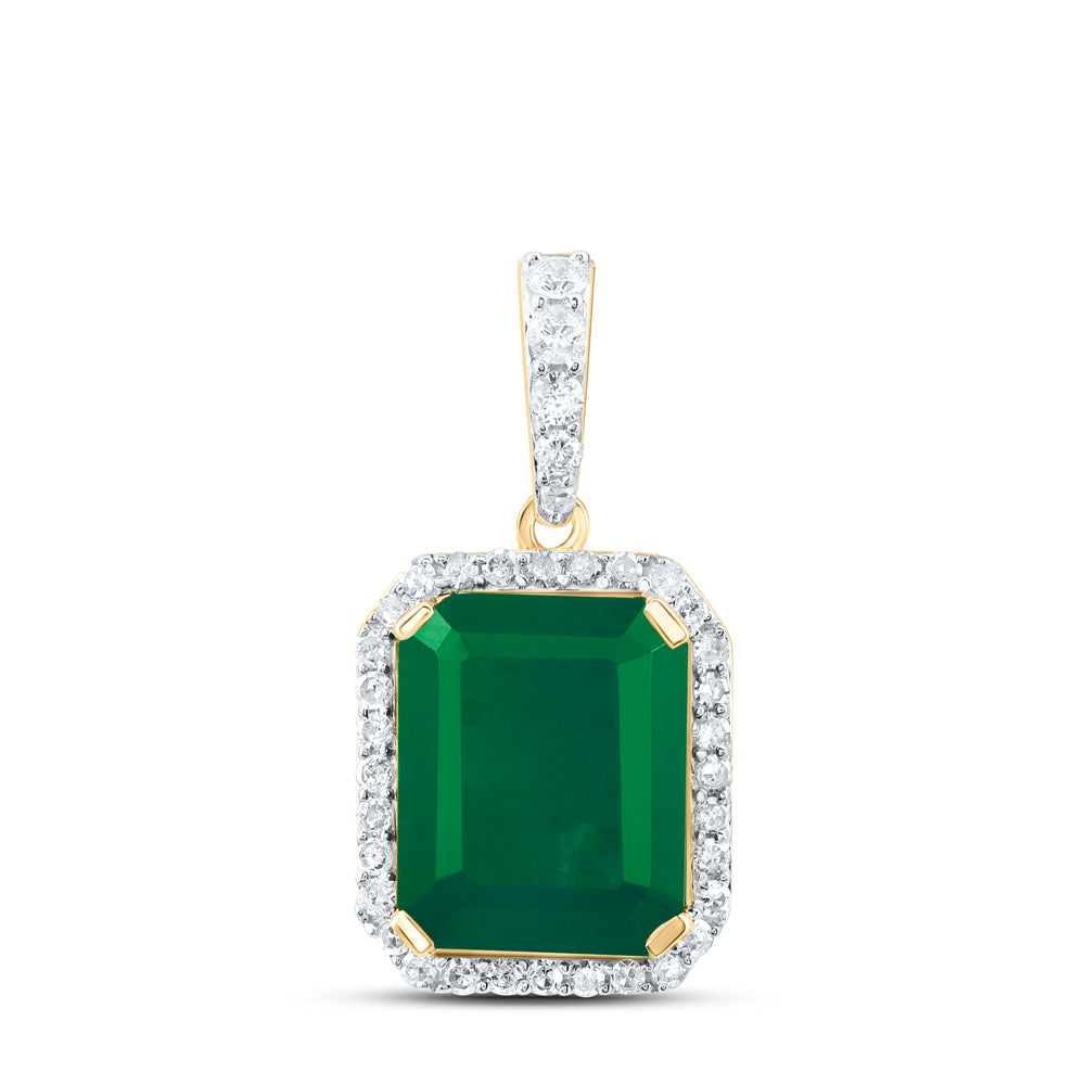 10kt Yellow Gold 1/4 Cttw Natural Diamond 10x8 Mm Emerald Emerald Synthetic Pendant