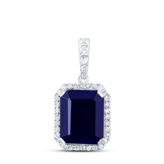 10kt White Gold 1/4 Cttw Natural Diamond 10x8 Mm Emerald Blue Sapphire Synthetic Pendant