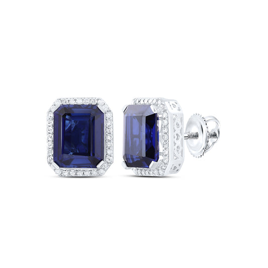 10kt White Gold 1/3 Cttw Natural Diamond 10x8 Mm Emerald Blue Sapphire Synthetic Earring