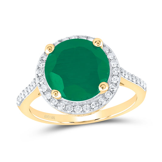 10kt Yellow Gold 1/3 Cttw Natural Diamond 10 Mm Round Emerald Synthetic Wedding Engagement Anniversary Ring, Women Size: 5-9
