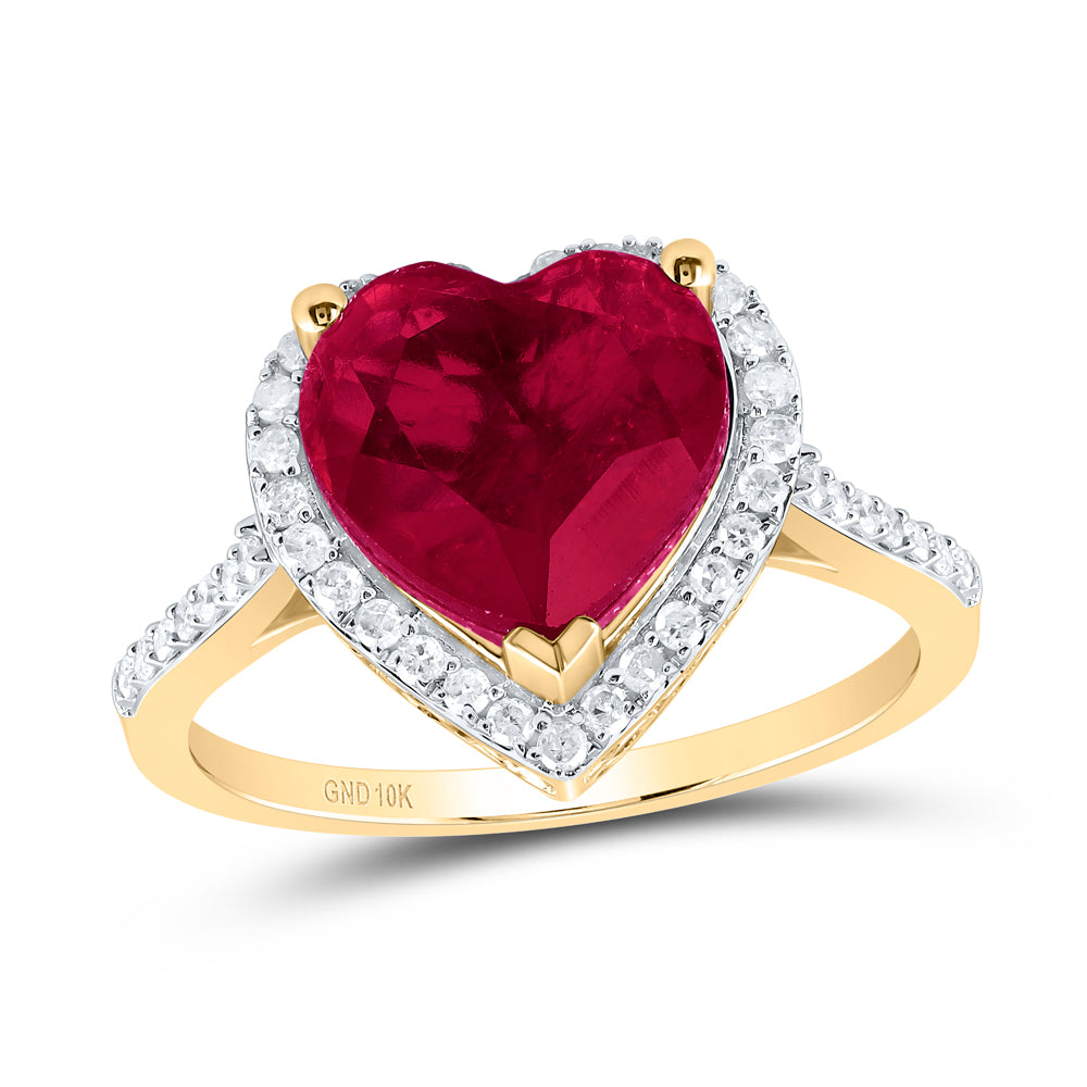 10K Yellow Gold 1/3Ctw Natural Diamond P1 10X10Mm Heart Ruby Synthetic Ring