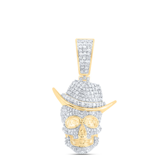 10kt Yellow Gold 7/8 Cttw Natural Diamond Halloween Mens Charm