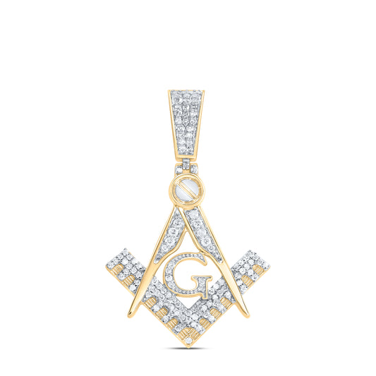 10kt Yellow Gold 3/8 Cttw Natural Diamond Masonic Mens Charm