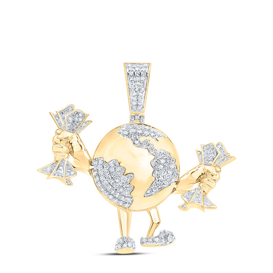 10kt Yellow Gold 1 Cttw Natural Diamond Globe Money Mens Charm