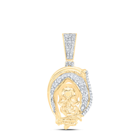 10kt Yellow Gold 7/8 Cttw Natural Diamond Grim Reaper Skull Mens Charm