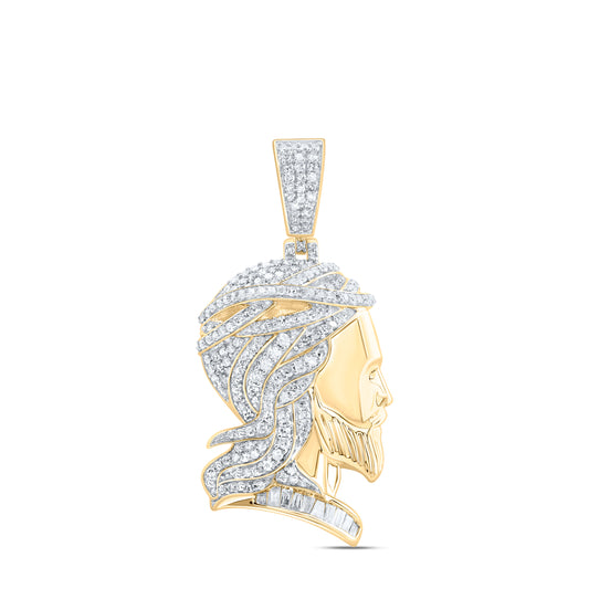 10kt Yellow Gold 3/4 Cttw Natural Diamond Jesus Mens Charm
