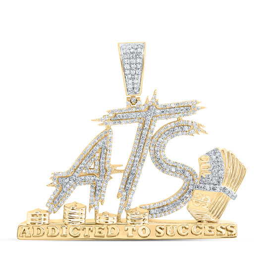 10kt Yellow Gold 1 3/8 Cttw Natural Diamond Ats -addicted To Success Mens Charm