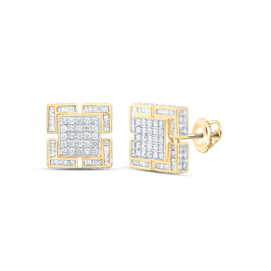 10kt Yellow Gold 1 5/8 Cttw Natural Diamond Square Mens Earring