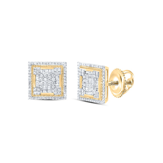 10kt Yellow Gold 7/8 Cttw Natural Diamond Square Mens Earring