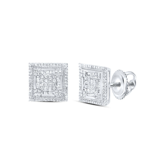 10kt White Gold 7/8 Cttw Natural Diamond Square Mens Earring