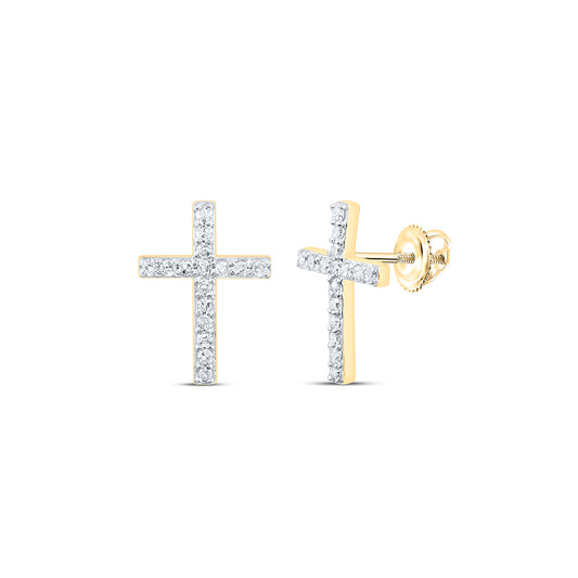 10kt Yellow Gold 1/8 Cttw Natural Diamond Cross Earring