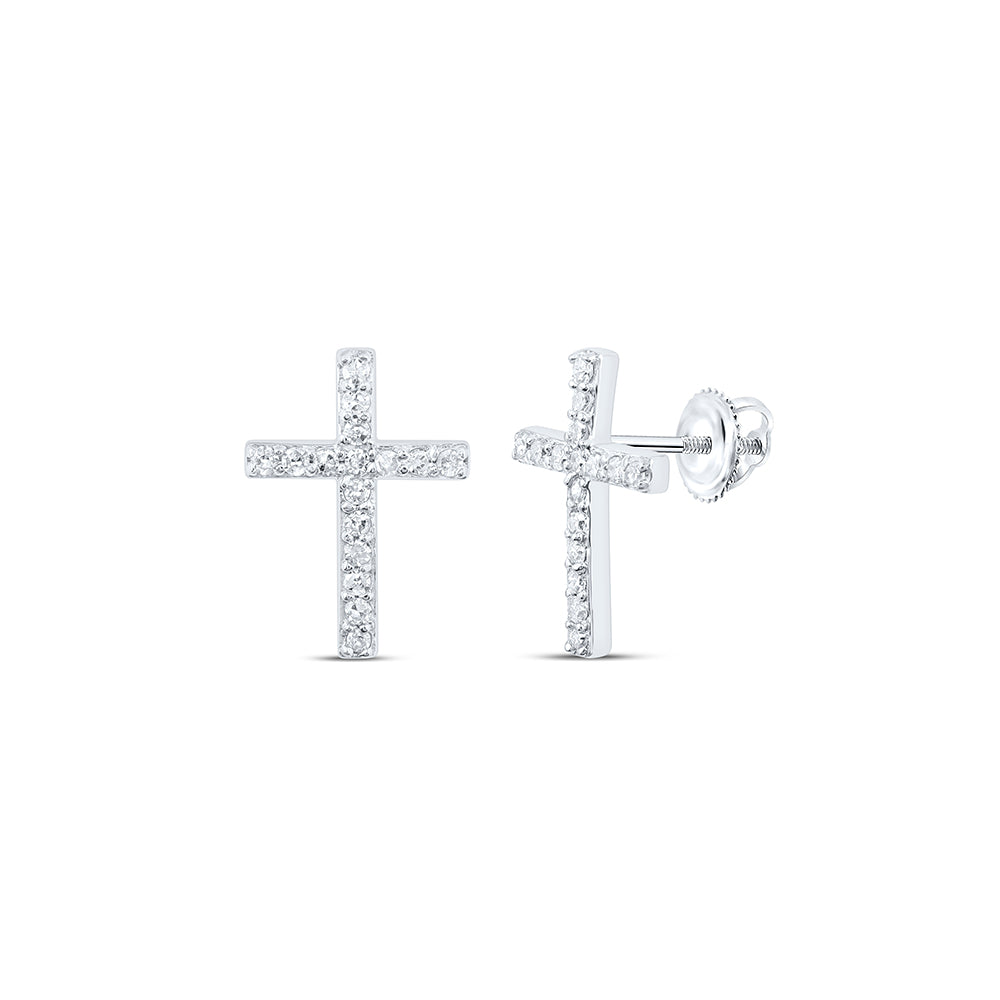 10kt White Gold 1/8 Cttw Natural Diamond Cross Earring