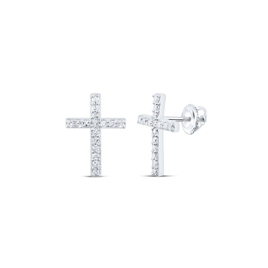 10kt White Gold 1/8 Cttw Natural Diamond Cross Earring