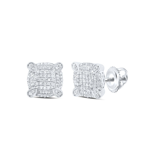 10kt White Gold 5/8 Cttw Natural Diamond Cushion Mens Earring