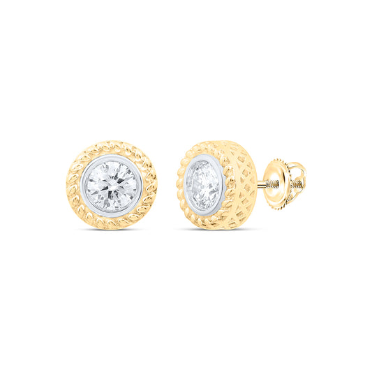 10kt Yellow Gold 1/2 Cttw Natural Diamond Excllent Round Stud Solitaire Mens Earring