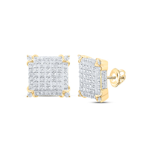 10kt Yellow Gold 7/8 Cttw Natural Diamond Square Mens Earring