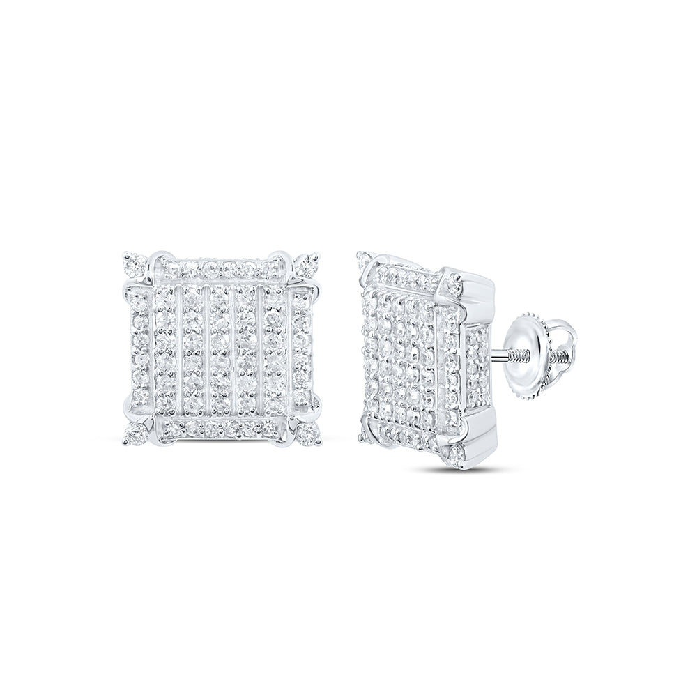 10K White Gold 7/8Ctw Natural Diamond P1 Square Mens Earring