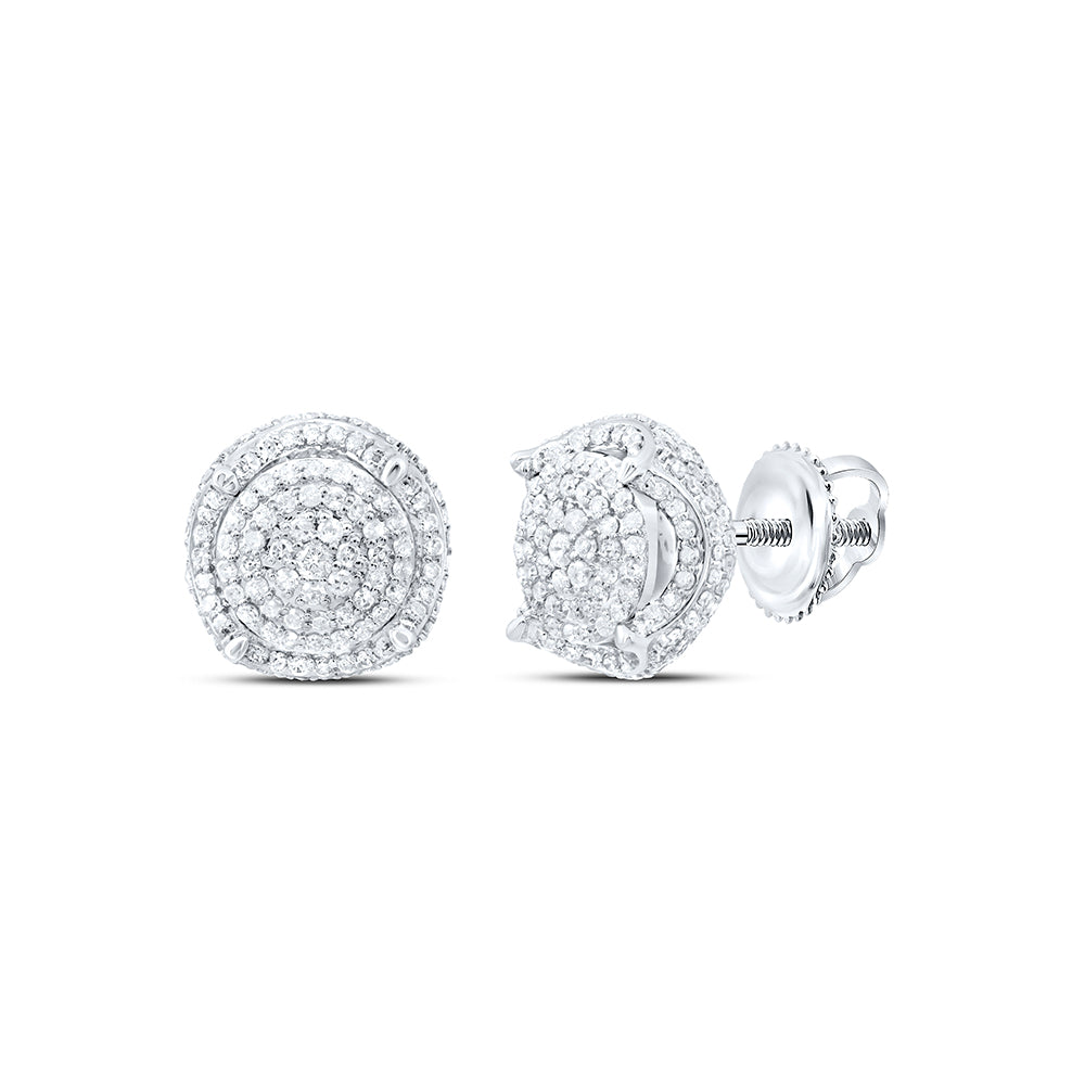 10kt White Gold 1 1/2 Cttw Natural Diamond Round Mens Earring
