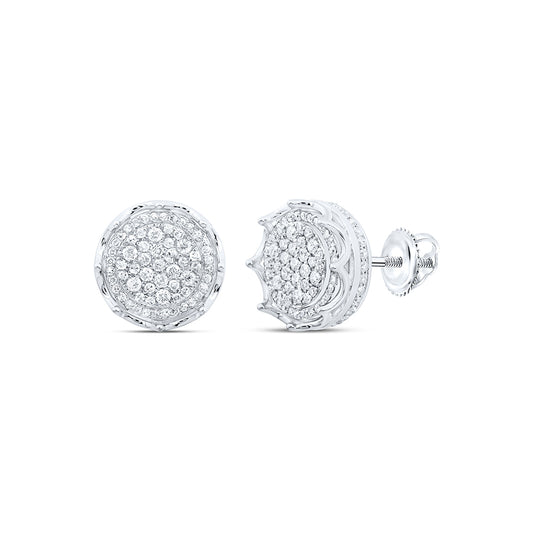 10kt White Gold 1 Cttw Natural Diamond Round Mens Earring